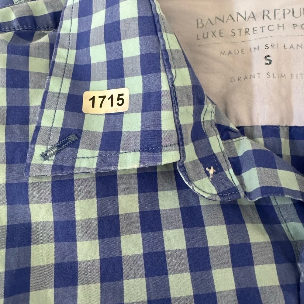 Banana Republic Lux Stretch Poplin Men's Blue & Mint Green Long Sleeve Shirt S